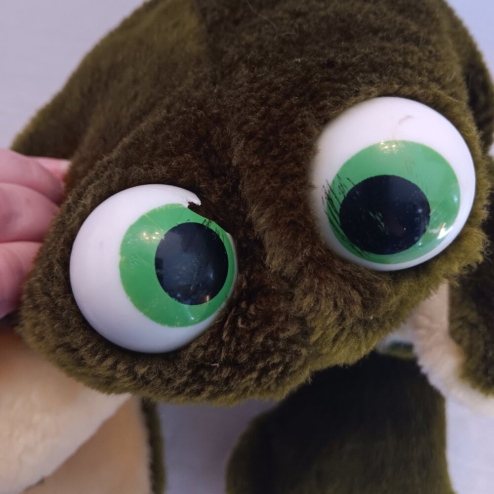 Vintage plush 1978 green fat toad frog hand puppet Anva Taiwan BIG EYES Silly